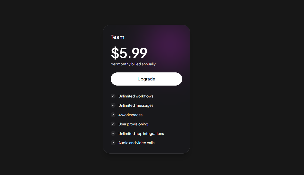 Glow Pricing Card - Free React component preview