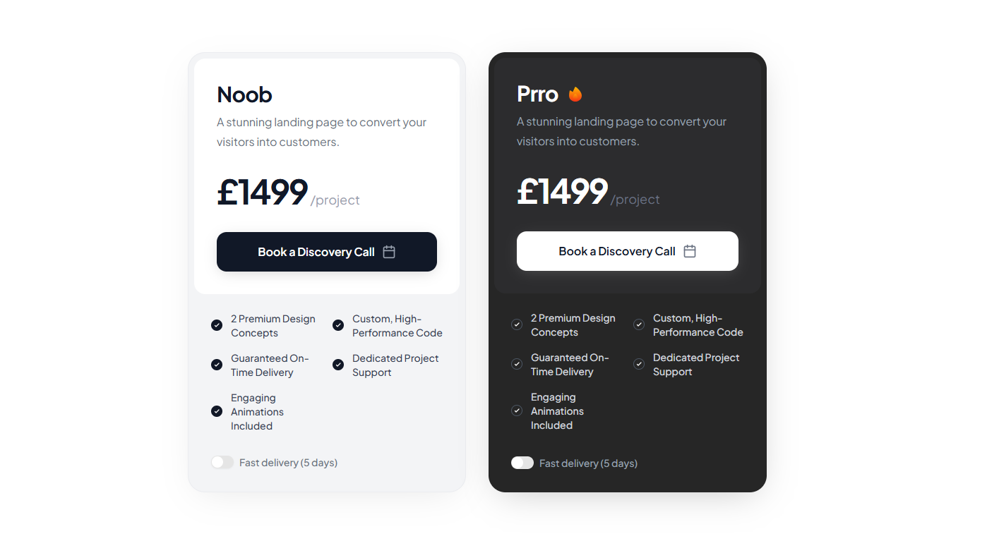 Minimal Pricing Cards