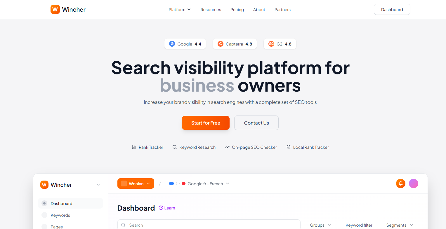 Wincher SEO Dashboard